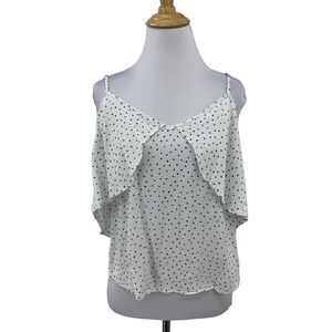 MNG Suit Mango Polka Dot Blouse Womens S Small White Cold Shoulder Drape Shirt